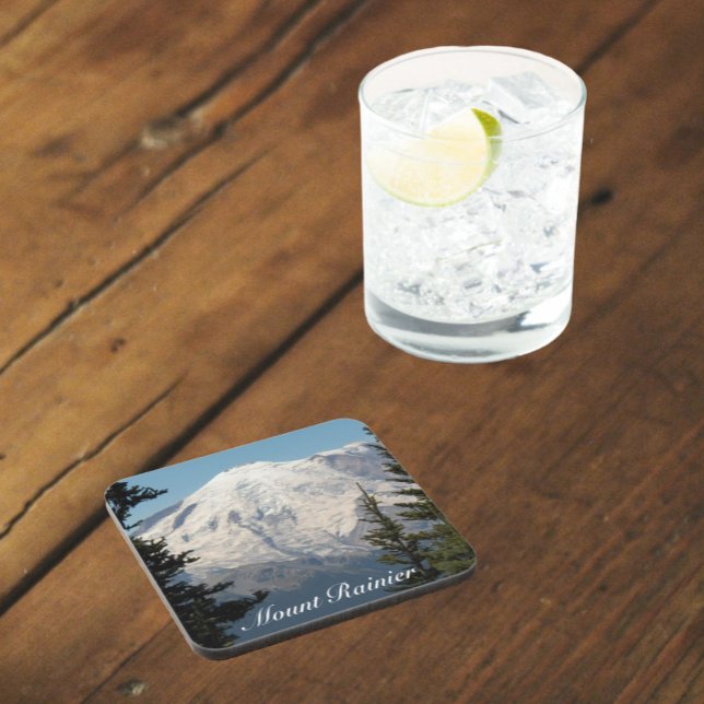 Mount Rainier Mountain Peak Beverage Coaster (In Situ)