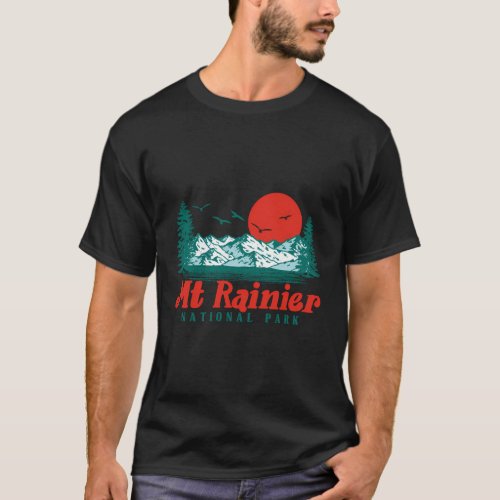 Mount Rainier Mountain Trees Sun Scene T_Shirt