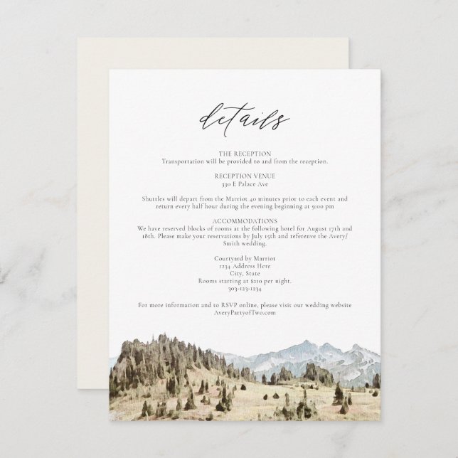 MOUNT RAINIER Mountain Wedding Details Card (Front/Back)