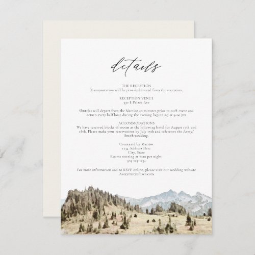 MOUNT RAINIER Mountain Wedding Details Card