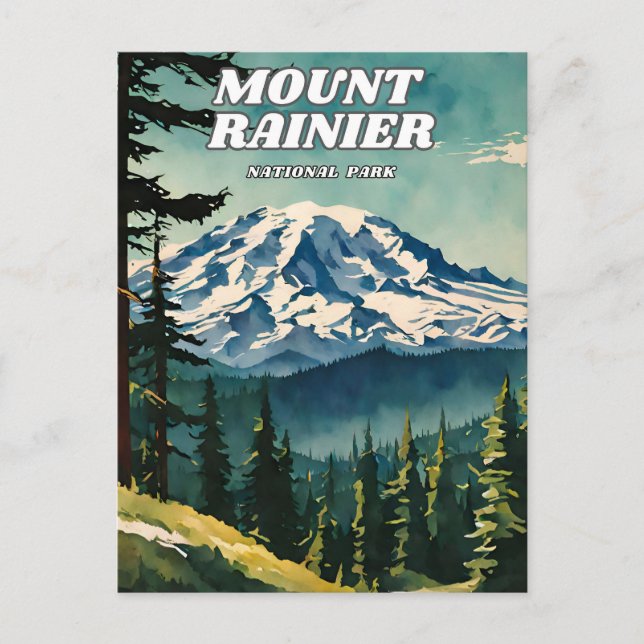 Mount Rainier National Park illustration retro Cla Postcard (Front)