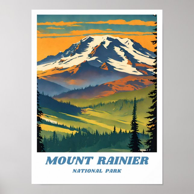 Mount Rainier National Park illustration retro Vac Poster (Front)