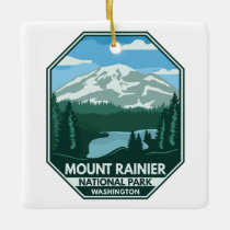 Mount Rainier National Park Minimal Retro Emblem Ceramic Ornament