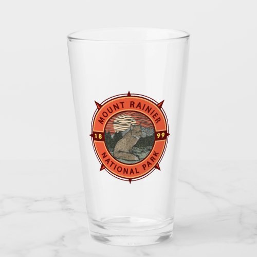 Mount Rainier National Park Red Fox Retro Compass Glass