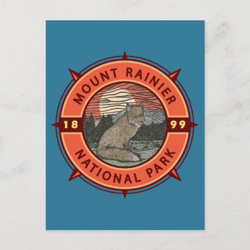 Mount Rainier National Park Red Fox Retro Compass Postcard