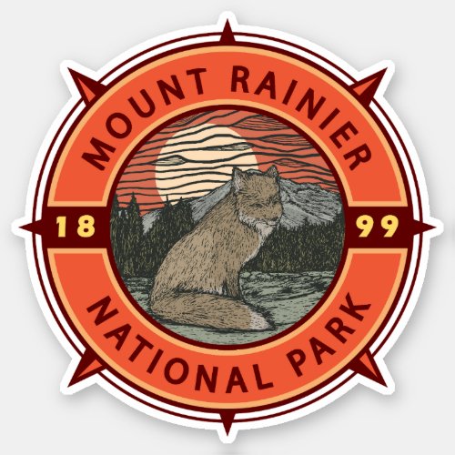 Mount Rainier National Park Red Fox Retro Compass Sticker