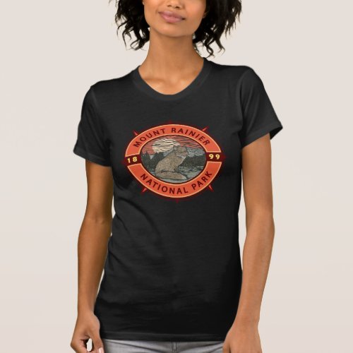 Mount Rainier National Park Red Fox Retro Compass T_Shirt