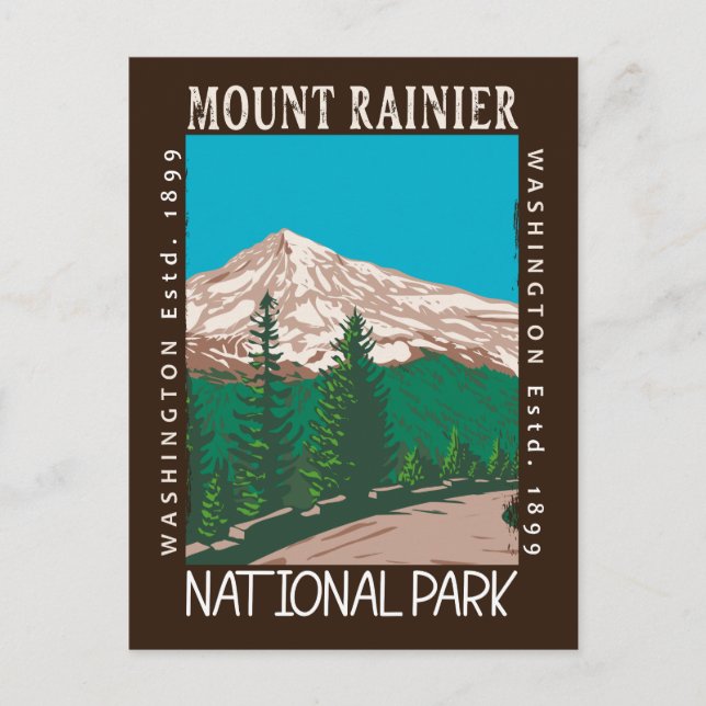 Mount Rainier National Park Vintage Distressed Postcard (Front)