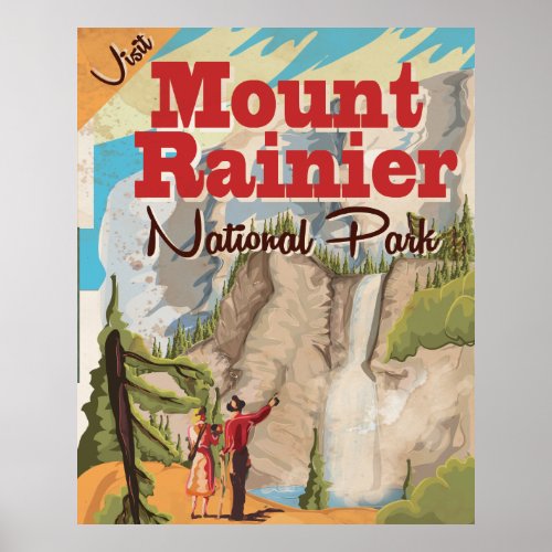 Mount Rainier national park Vintage Travel Poster