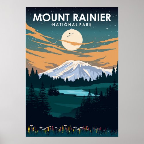 Mount Rainier National Park Vintage Travel Poster