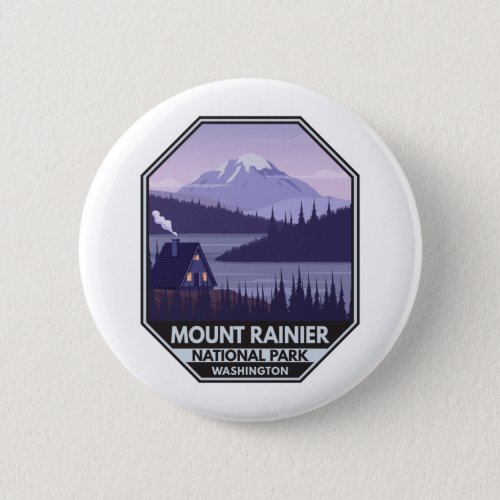 Mount Rainier National Park Washington Cabin Retro Button