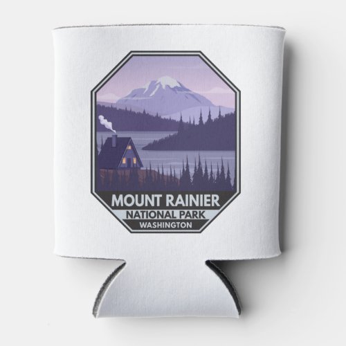 Mount Rainier National Park Washington Cabin Retro Can Cooler