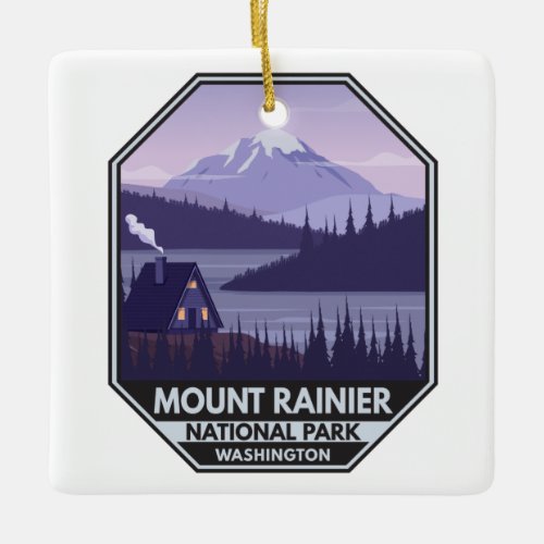 Mount Rainier National Park Washington Cabin Retro Ceramic Ornament