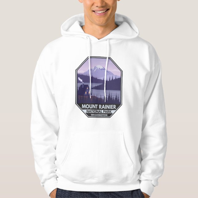 Mount Rainier National Park Washington Cabin Retro Hoodie (Front)