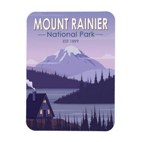 Mount Rainier National Park Washington Cabin Retro Magnet