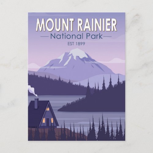 Mount Rainier National Park Washington Cabin Retro Postcard