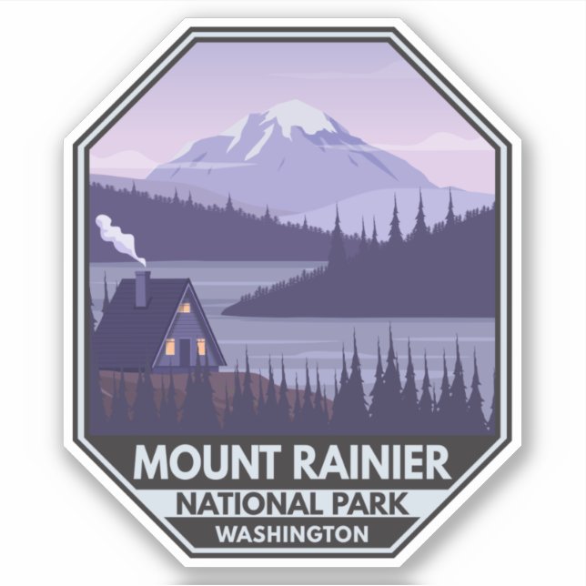 Mount Rainier National Park Washington Cabin Retro Sticker (Front)
