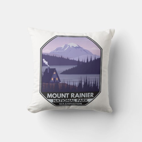 Mount Rainier National Park Washington Cabin Retro Throw Pillow