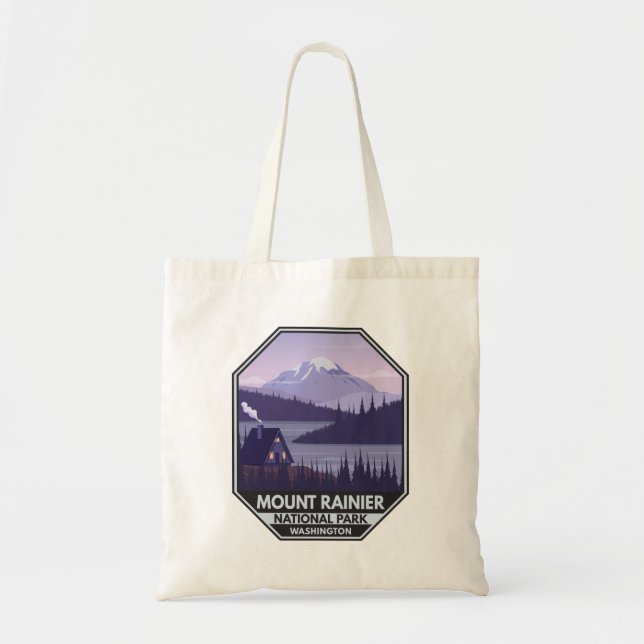 Mount Rainier National Park Washington Cabin Retro Tote Bag (Front)
