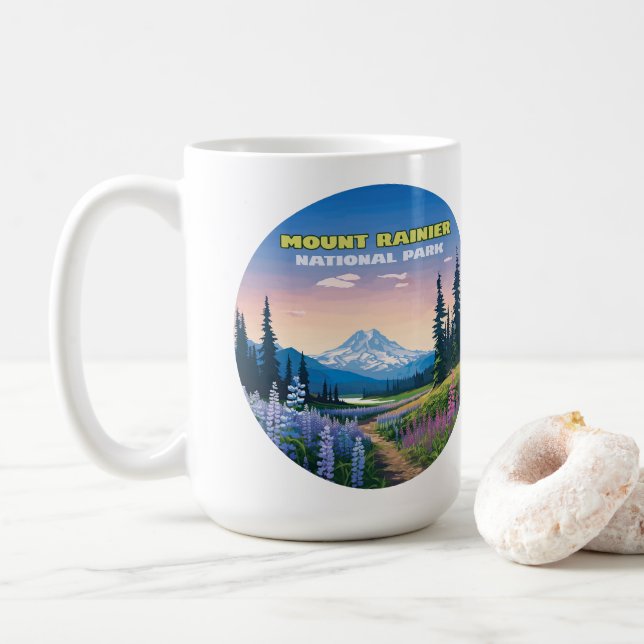 Mount Rainier National Park Washington Retro Coffee Mug (With Donut)
