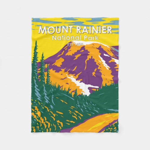 Mount Rainier National Park Washington Retro  Fleece Blanket