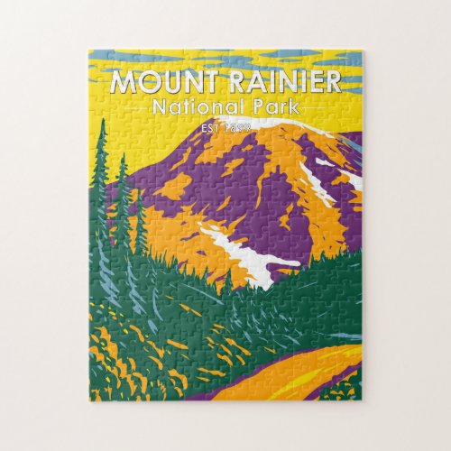 Mount Rainier National Park Washington Retro  Jigsaw Puzzle