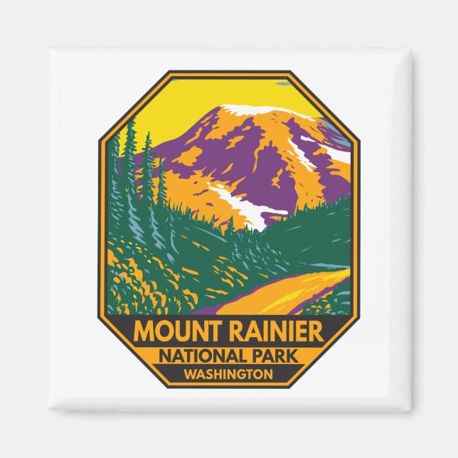 Mount Rainier National Park Washington Retro  Magnet (Front)