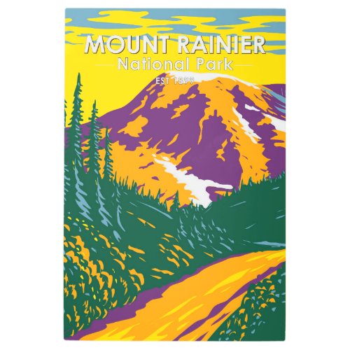 Mount Rainier National Park Washington Retro  Metal Print