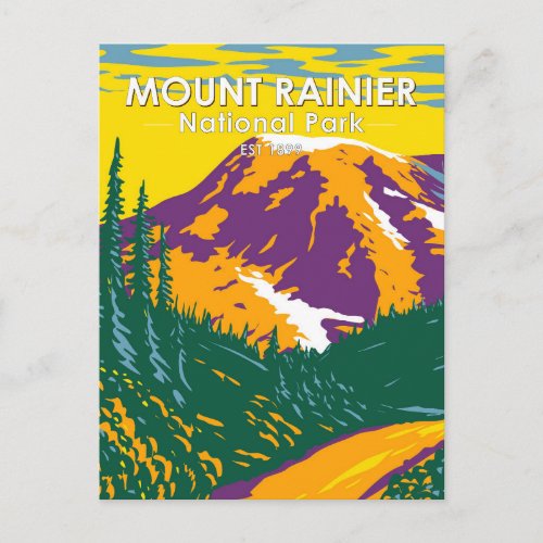 Mount Rainier National Park Washington Retro Postcard
