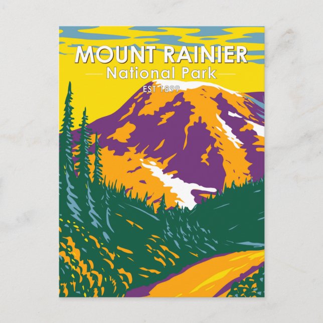 Mount Rainier National Park Washington Retro Postcard (Front)