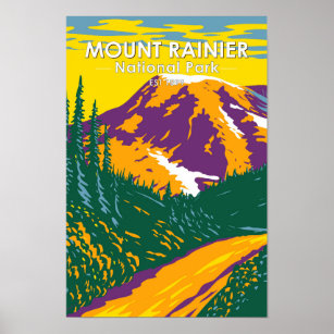 Mount Rainier National Park Washington Retro  Poster