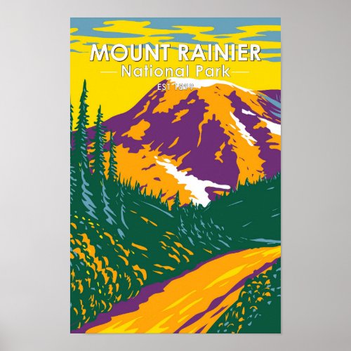 Mount Rainier National Park Washington Retro  Poster