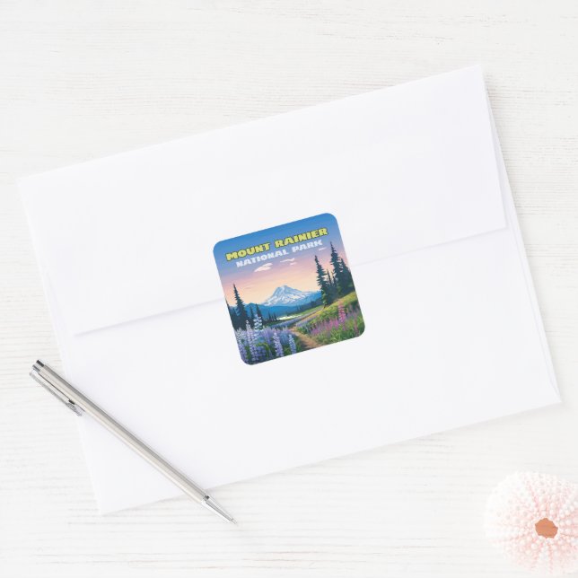 Mount Rainier National Park Washington Retro Square Sticker (Envelope)