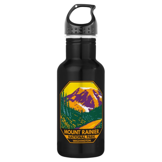 Mount Rainier National Park Washington Retro  Stainless Steel Water Bottle (Front)