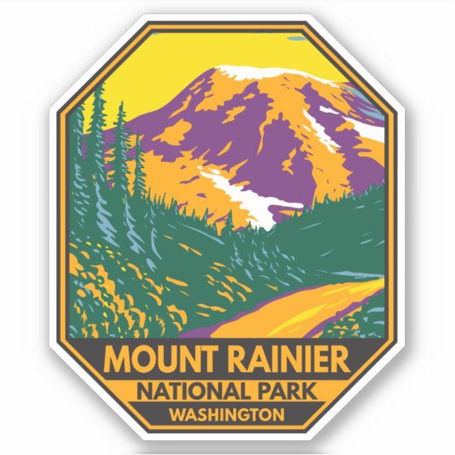 Mount Rainier National Park Washington Retro Sticker (Front)