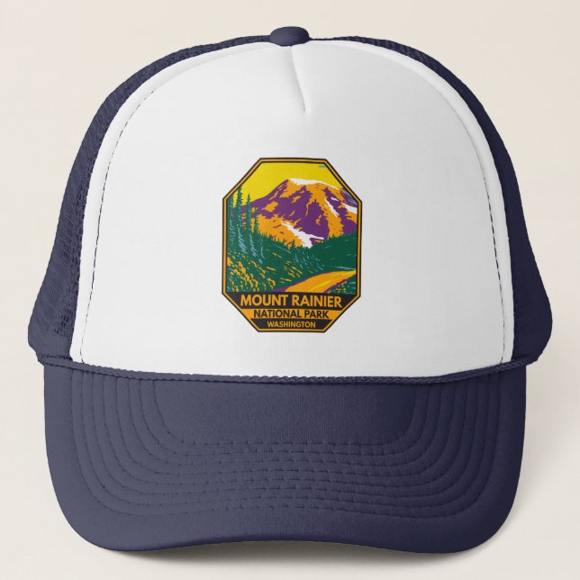 Mount Rainier National Park Washington Retro  Trucker Hat (Front)