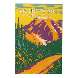 Mount Rainier National Park Washington Retro  Wood Wall Art
