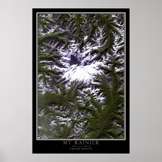 Mount Rainier National Park Washington Satellite Poster (Front)