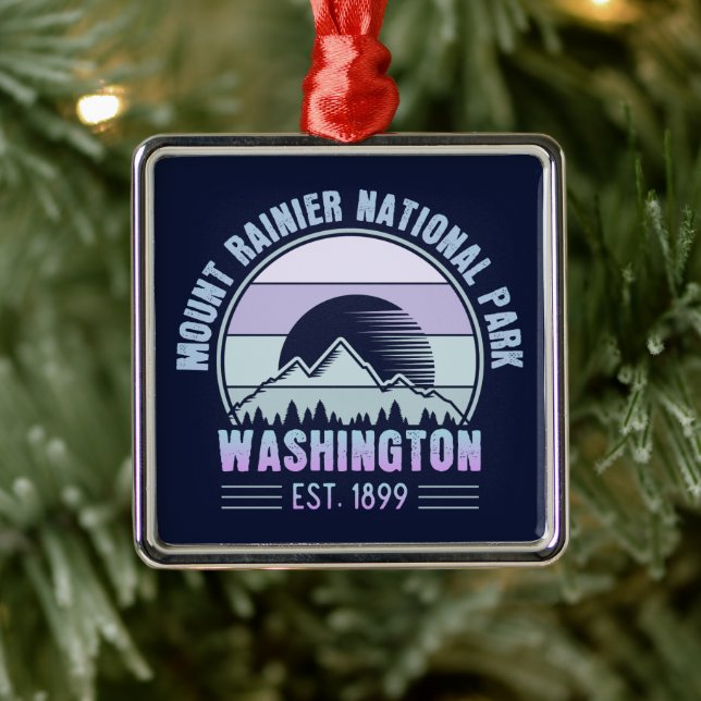 Mount Rainier National Park Washington USA Retro Metal Ornament (Tree)