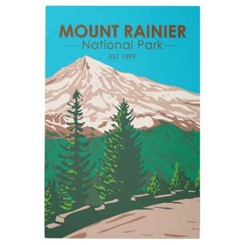 Mount Rainier National Park Washington Vintage Metal Print