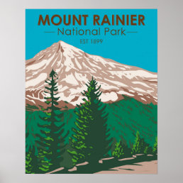 Mount Rainier National Park Washington Vintage Poster