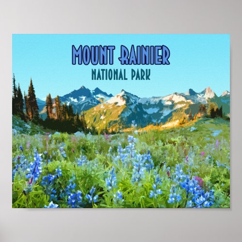 Mount Rainier National Park Washington Vintage Poster