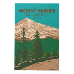 Mount Rainier National Park Washington Vintage  Wood Wall Art