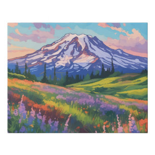Mount Rainier National Park Washington Watercolor Faux Canvas Print