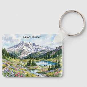 Mount Rainier National Park Watercolor Art Keychain