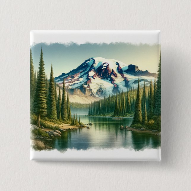 Mount Rainier National Park watercolor Button (Front)