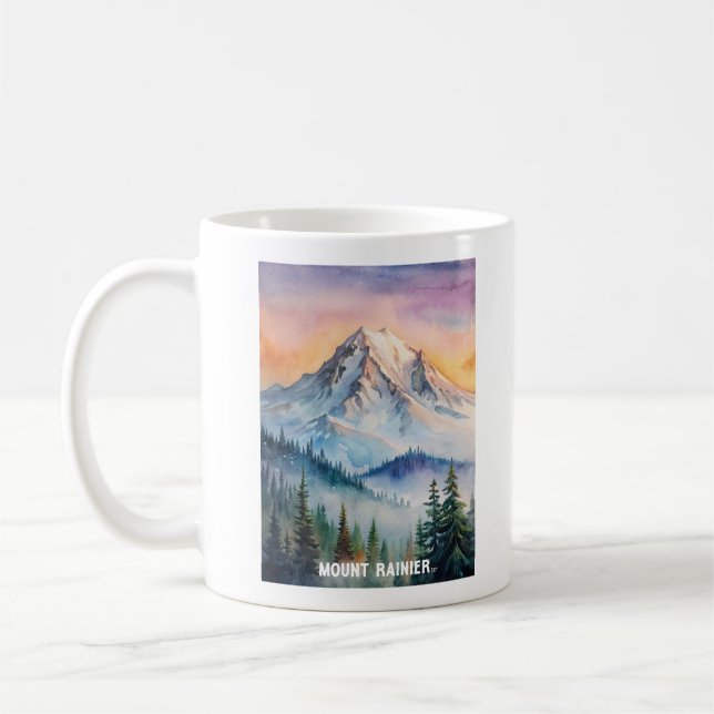 Mount Rainier National Park Watercolor Painting  Coffee Mug (Left)