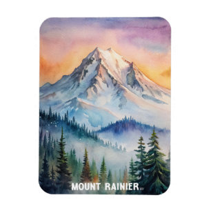 Mount Rainier National Park Watercolor Painting Magnet