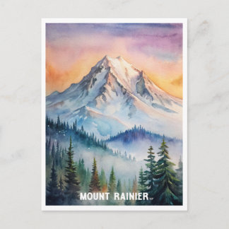 Mount Rainier National Park Watercolor Painting Postcard