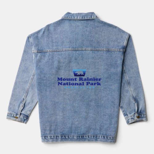 Mount Rainier National Retro Badge Bear Blue  Denim Jacket